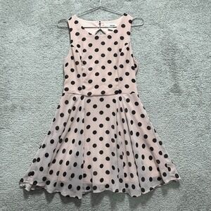 Sans Souci Dress Women's Medium Pink Black Polka Dot Fit & Flare Round Neck Zip